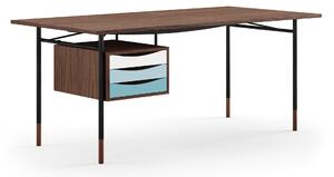 House of Finn Juhl - Nyhavn skrivbord 170 cm Cold med lådor Walnut Dark Oil Black Steel Cold - Skrivbord - Finn Juhl - Träfärgad,Svart - Metall/Trä