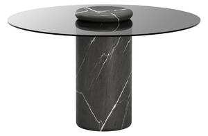 Karakter - Castore dining table Ø130, Pietra Grey / smoked glass - Matbord - Angelo Mangiarotti - Grå - Glas/Naturmaterial/Textilmaterial/Sten