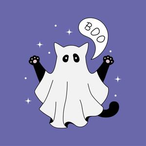 Illustration Cute ghost cat halloween theme flat, Anastasia Malachi