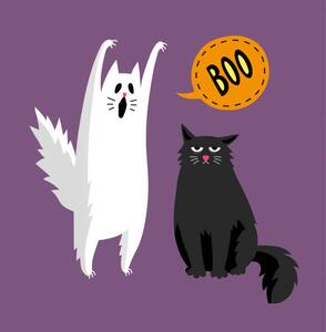 Illustration Cute halloween ghost and black cat, Alhontess