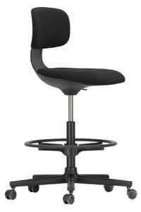 Vitra - Rookie High Chair, Fabric Upholstery, Deep Black Base, Plano 66 Nero, Footrest Power-coated Deep Black, Castors Inversely Braked - Kontorsstolar - Konstantin Grcic - Svart