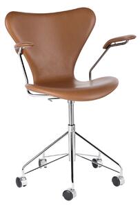 Fritz Hansen - 3217 Sjuan - Helklädd, Läder, Soft Walnut - Kontorsstolar - Arne Jacobsen - Brun
