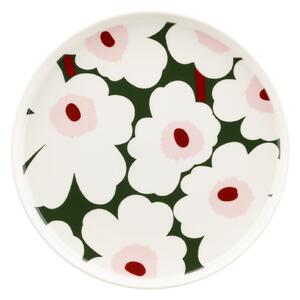 Marimekko - Unikko tallrik 25 cm white dark green light pink - Mattallrikar - Sami Ruotsalainen - Rosa,Grön,Vit