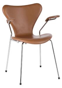 Fritz Hansen - 3207 Sjuan - Helklädd, Läder, Soft Walnut - Matstolar - Arne Jacobsen - Brun - Metall/Trä