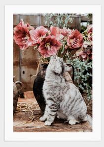 Little kitten with flowers poster - 30x40
