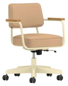 Vitra - Fauteuil Direction Pivotant, Base Ecru, Natural Oak, Leather Premium Cat. L40 Col. 63 Cashew - Kontorsstolar - Jean Prouvé - Beige