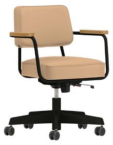 Vitra - Fauteuil Direction Pivotant, Base Deep Black, Natural oak, Leather Premium Cat. L40 Col. 63 Cashew - Kontorsstolar - Jean Prouvé