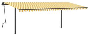 Markis med stolpar manuellt infällbar 6x3,5 m gul och vit