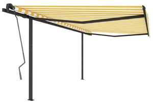 Markis med stolpar automatisk infällbar 4x3 m gul och vit