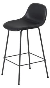 Muuto - Fiber Bar Stool W. Backrest Tube Base 65 cm Refine Leather Black/Black - Barstolar - Iskos-Berlin - Svart - Metall/Syntetiskt