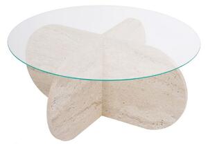 Soffbord Aeris 75 cm med Glasskiva - Travertin / Transparent