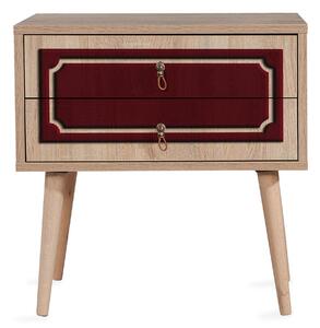 STENBYN Sängbord 60 cm med Förvaring 2 Lådor Dekor Natur/Röd -