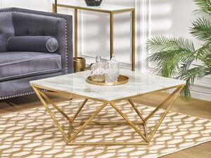 Soffbord Beige Bordsskiva Guld Metallunderrede 80 x 80 cm Tillverkat trä Marmorfinish Glamorös design Beliani