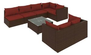 Loungegrupp för trädgården med dynor 8 delar brun konstrotti - Brun/Röd