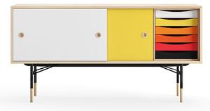 House of Finn Juhl - Sideboard With Tray Unit, Oak, White/Yellow, Black Steel, Warm - Skänkar och sideboards - Finn Juhl - Flerfärgad - Metall/Trä