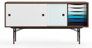 House of Finn Juhl - Sideboard With Tray Unit, Walnut, White/Light Blue, Black Steel, Cold - Skänkar och sideboards - Finn Juhl - Flerfärgad - Metall/Trä