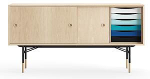 House of Finn Juhl - Sideboard With Tray Unit, Oak Veneer, Black Steel, Cold - Skänkar och sideboards - Finn Juhl - Träfärgad - Metall/Trä