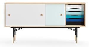 House of Finn Juhl - Sideboard With Tray Unit, Oak, White/Light Blue, Black Steel, Cold - Skänkar och sideboards - Finn Juhl - Flerfärgad - Metall/Trä