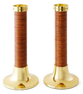 Jonathan Adler - Riviera Candle Holder - Set of 2 - Rattan/Brass - Ljusstakar - Brun,Guld