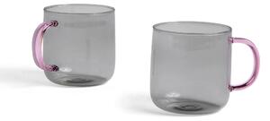 HAY - Borosilicate Mug Set Of 2 - Light Grey/Pink Handle - Tekoppar - Grå