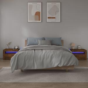 Sängbord 2 st med LED-belysning rökfärgad ek 60x35x40 cm