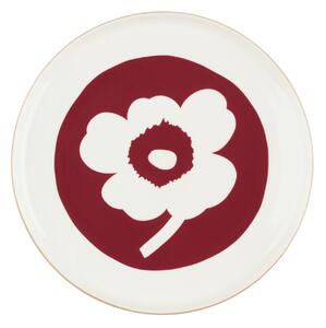Marimekko - Unikko tallrik 25 cm white, dark cherry, brown - Mattallrikar - Sami Ruotsalainen - Röd