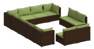Loungegrupp för trädgården med dynor 12 delar brun konstrott - Brun/Grön