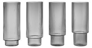Ferm Living - Ripple Long Drink Glasses Set Smoked Grey - Dricksglas - Grå