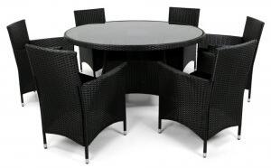 Brantevik utegrupp, runt bord med 6 st stolar - Svart konstrotting