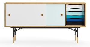 House of Finn Juhl - Sideboard With Tray Unit, Dark oiled oak, White/Light Blue, Black Steel, Cold - Skänkar och sideboards - Finn Juhl - Flerfärgad - Metall/Trä