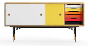 House of Finn Juhl - Sideboard With Tray Unit, Dark oiled oak, White/Yellow, Black Steel, Warm - Skänkar och sideboards - Finn Juhl - Flerfärgad - Metall/Trä