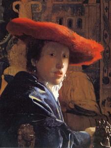 Jan (1632-75) Vermeer - Konsttryck Girl with a Red Hat, c.1665, (30 x 40 cm)