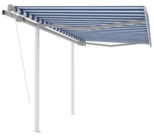 Markis med stolpar automatisk infällbar 3,5x2,5 m blå och vit