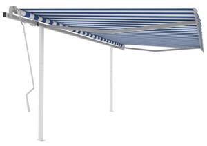Markis med stolpar manuellt infällbar 4,5x3 m blå och vit