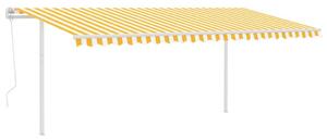 Markis med stolpar automatiskt infällbar 5x3 m gul och vit