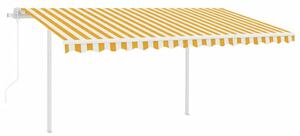 Markis med stolpar automatiskt infällbar 4,5x3 m gul och vit