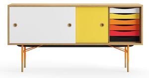 House of Finn Juhl - Sideboard With Tray Unit, Dark oiled oak, White/Yellow, Orange Steel, Warm - Skänkar och sideboards - Finn Juhl - Flerfärgad - Metall/Trä