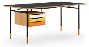 House of Finn Juhl - Nyhavn skrivbord 170 cm Warm med lådor Oak Dark Oil/Black linoleum Black Steel Warm - Skrivbord - Finn Juhl - Träfärgad,Svart - Metall/Trä