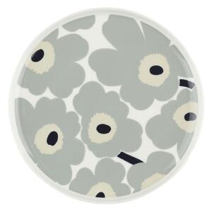 Marimekko - Unikko tallrik 25 cm white light gray sand dark blue - Mattallrikar - Sami Ruotsalainen - Grå
