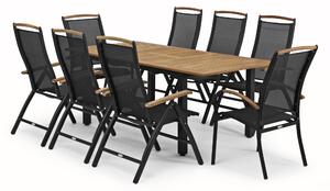 Hillerstorp Nydala Matgrupp Utomhus 96x150-200 + 6 Positionsstolar - Teak/Svart