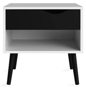 ORINO Sängbord 50 cm med Förvaring Låda + Hylla Vit/Svart -