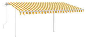 Markis med stolpar automatiskt infällbar 4,5x3 m gul och vit - Gul