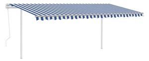 Markis med stolpar automatiskt infällbar 5x3 m blå och vit - Blå