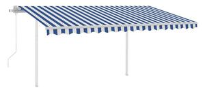 Markis med stolpar automatiskt infällbar 4,5x3 m blå och vit - Blå
