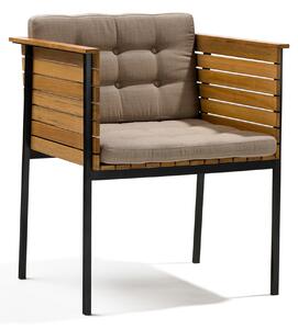 Skargaarden - Haringe Armchair, Black Stainless Steel, Teak Slats, Cushion Grey Agora Fossil - Matstolar utomhus - Joacim Wahlström,Carl Jägnefeldt,Carl Jägnefält & Joacim Wahlström - Grå - Trä/Textilmaterial/Skum