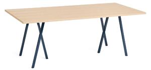 HAY - Loop Stand Table Deep blue powder coated steel frame L200 x W92,5 x H74 Clear lacquered oak tabletop Water-based lacquered oak edge - Matbord - Leif Jørgensen - Blå - Metall/Trä