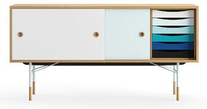 House of Finn Juhl - Sideboard With Tray Unit, Dark oiled oak, White/Light Blue, Light Blue Steel, Cold - Skänkar och sideboards - Finn Juhl - Flerfärgad - Metall/Trä