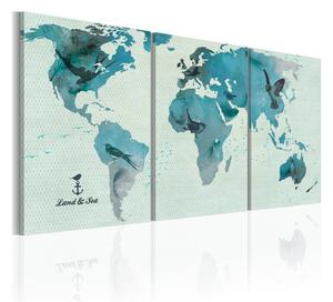 Tavla Ornitologiska Världskarta 60X30 Blå\|Vit - Artgeist sp. z o. o