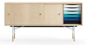 House of Finn Juhl - Sideboard With Tray Unit, Oak Veneer, Light Blue Steel, Cold - Skänkar och sideboards - Finn Juhl - Träfärgad - Metall/Trä