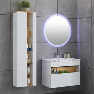 Badrumspaket 80cm | Kommod, LED-spegel och högskåp | Högblank